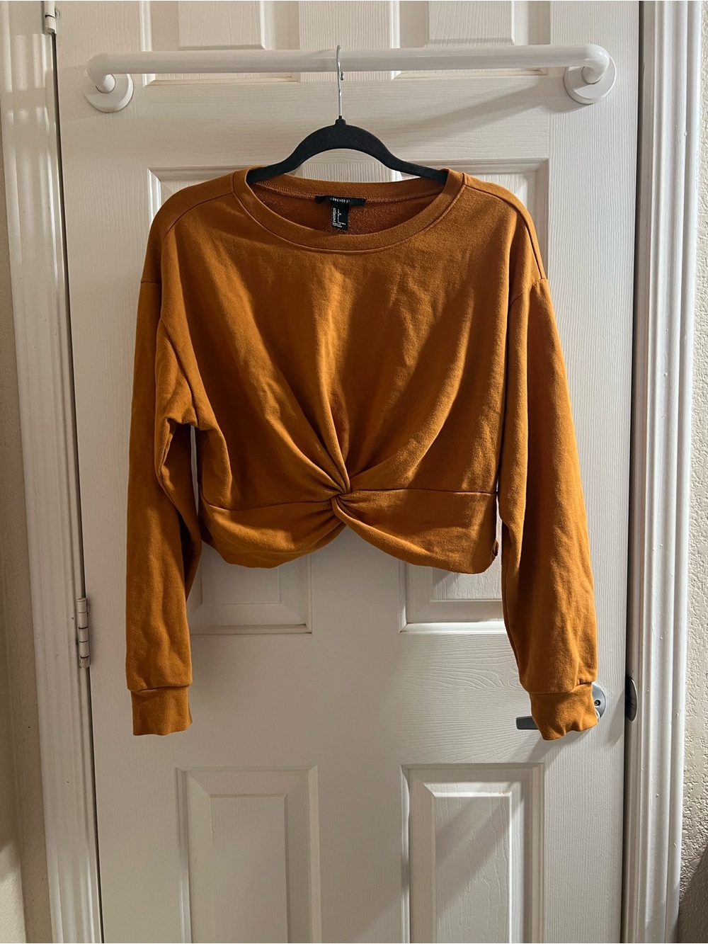 Forever 21 Twist-Knot Crop Sweatshirt - Mustard Yellow